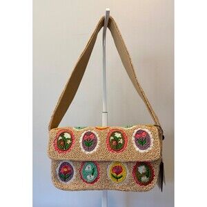 New America & Beyond Vintage Inspired Floral Oval Block Print Beaded Bag